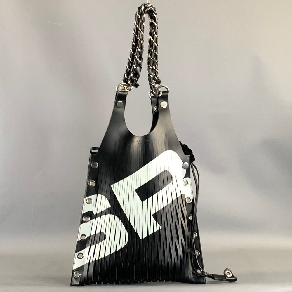 SONIA RYKIEL Black White Monogram Leather Tote Handbag